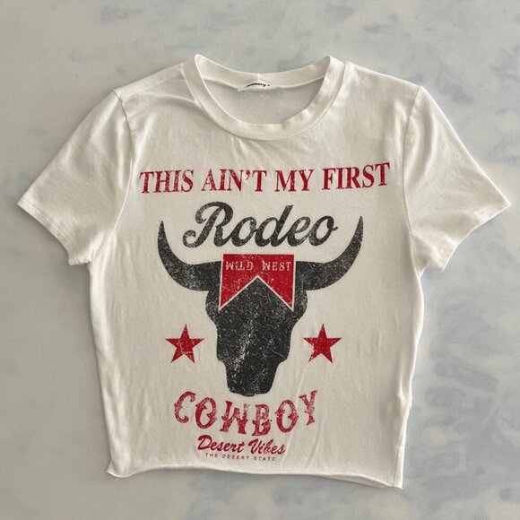 January 7 Rodeo Cowboy Western Cropped Baby Tee - Picture 1 of 5